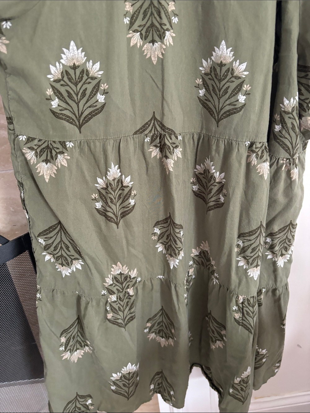 Old Navy Olive Green Floral V-Neck Tiered Mini Dress - Picture 4 of 5